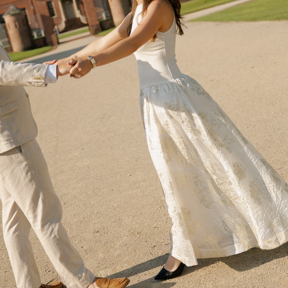 Sister Jane White and Gold Bridal Dress